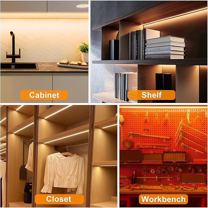 maylit Under Cabinet Strip Lighting Plug in 96in, Ultra Bright Small LED Light Bar, 2700K Warm White, Wired Lights for Kitchen Cabinet, Counter, Workbench, Desk, Closet, Shelf, Indoor