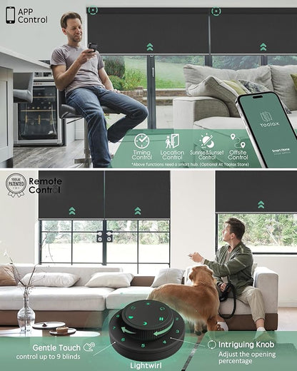 Yoolax Motorized Blinds with Remote, 100% Blackout Smart Blinds, Waterproof Motorized Shades Work with Alexa, Google, Apple Homekit, Custom Electric Shades Voice Control (Vinyl Dark Gray)