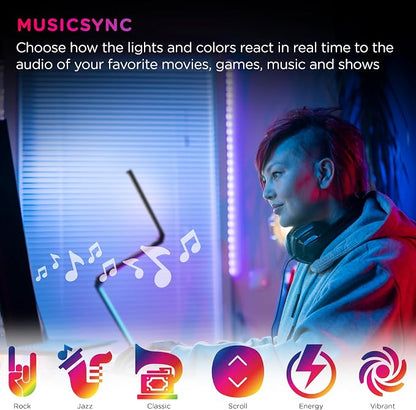Enbrighten Vibe RGBWIC Smart Foldable Floor Lamp with Music Sync | Color-Changing Ambient Lighting with DIY Effects, Alexa and Google Compatible, Ideal for Gaming Rooms and Bedrooms