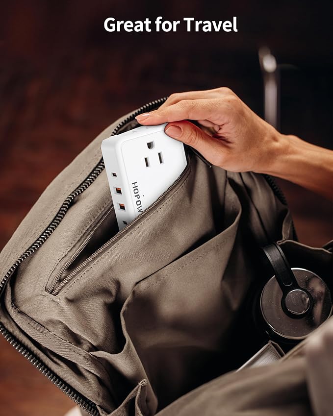 Flat Plug Extension Cord, 6 Ft Ultra Thin Power Strip with 4 AC Wide Spaced Outlets and 4 USB (2 USB-C) Ports, No Surge Protector for Cruise Ship, White Extension Cord for Travel Home Office