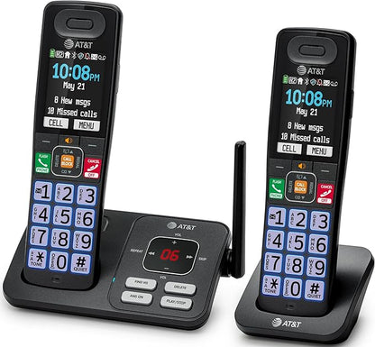 AT&T Cordless Phone, Landline Phones for Home with Smart Call Blocker, 2 Handsets Bluetooth Phone, Large Color Display, Big Buttons, Long Range, Digital Answering System: BL108-2 (Charcoal & Silver)