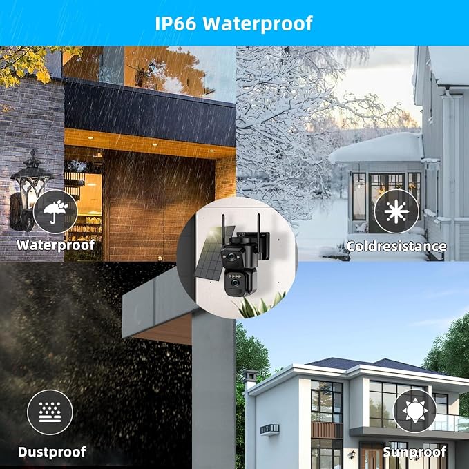 4K Solar Security Cameras Wireless Outdoor Battery Powered, 2.4GHz Dual Lens Bullet & 360° PTZ Outdoor Security Camera with Solar Panel, Digital Zoom, Night Vision,PIR Sensor (1Pack)