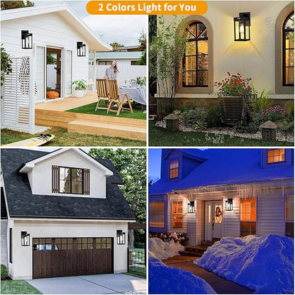 Solar Wall Lights Outdoor with 3 Lighting Modes & Motion Sensor, Solar Porch Light with 2 Bulbs, Waterproof Outdoor Wall Sconce Lantern Light Fixture for Garage Porch Shed Barn Garden Yard Front Door