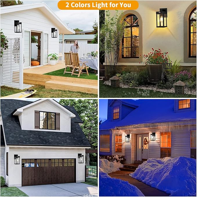Solar Wall Lights Outdoor with 3 Lighting Modes & Motion Sensor, Solar Porch Light with 2 Bulbs, Waterproof Outdoor Wall Sconce Lantern Lamp Fixture for Garage Porch Shed Barn Yard Garden Front Door