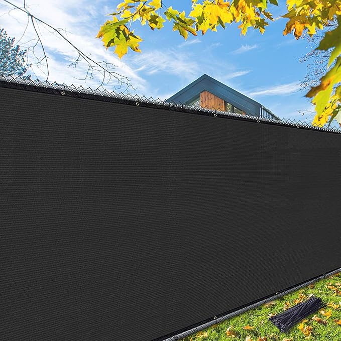 iCover 6x12ft Privacy Screen Fence, Outdoor Fencing Panels, Garden Windscreen Mesh Shade Sail Net Barrier, Fence Privacy Screen Reinforced Bindings and Brass Grommets Cable Zip Ties, Black