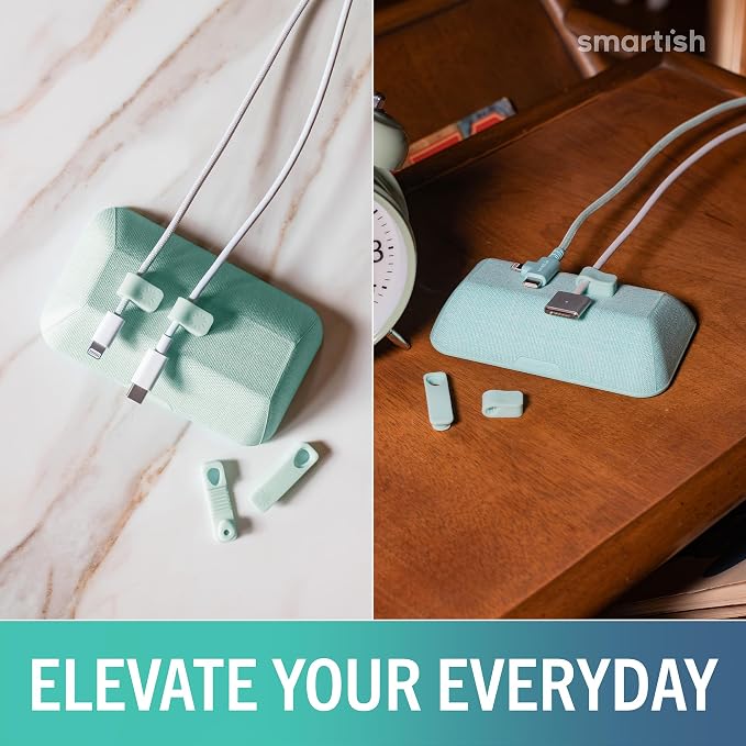 Smartish Magnetic Cord Holder, Bigger Cable Wrangler, Office Desk Organizer | Holds 8 Cords, 2 Cable Clips, Weighted Base, Charger Keeper, Phone Charging Cable Management, Nightstand Accessories, Green