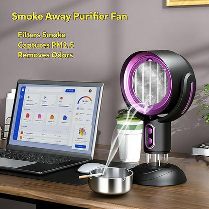 Portable Smoke Away Purifier Fan for Cooking, Tabletop Smoke Catcher with Dual Filters, Adjustable Angle USB Smoke Fan for Indoor BBQ Hot Pot Kitchen(Purple)