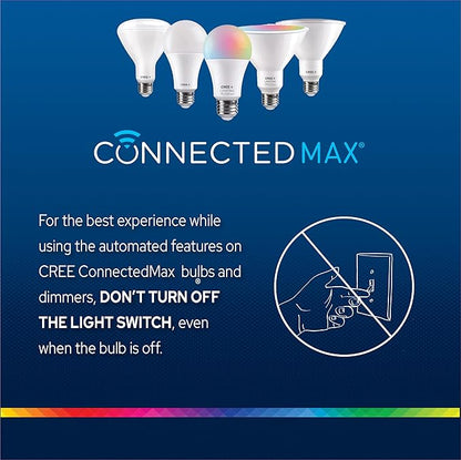 Cree Lighting Connected Max Smart Led Bulb A19 60W Tunable White + Color Changing, 2.4 Ghz, Compatible with Alexa and Google Home, No Hub Required, Bluetooth + WiFi, 6Pk