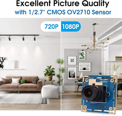 SVPRO 1080P USB Camera Module - HD Webcam Board with 3.6mm Lens and 1/2.7'' CMOS OV2710 Sensor, Embedded Security Camera for Computer, Windows,MacOS,Linux and Android