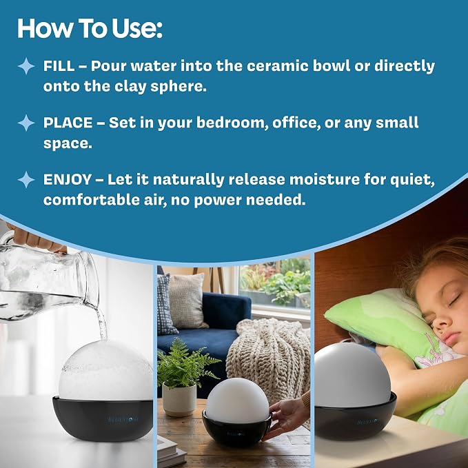 Humidifiers, Set of 2 Stone Decorative Ceramic Natural Water Humidifier, Non-Electric Battery Free for Bedrooms, Great for Babies by Bluestone