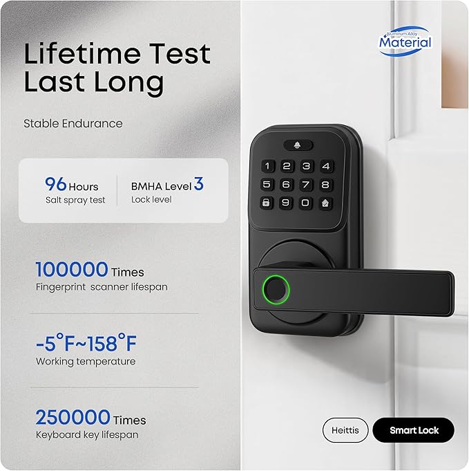 Keypad Door Lock with Handle, Heittis Smart Door Handle Lock - Keyless Entry Electronic Digital Lock with Code for Front Door (Black