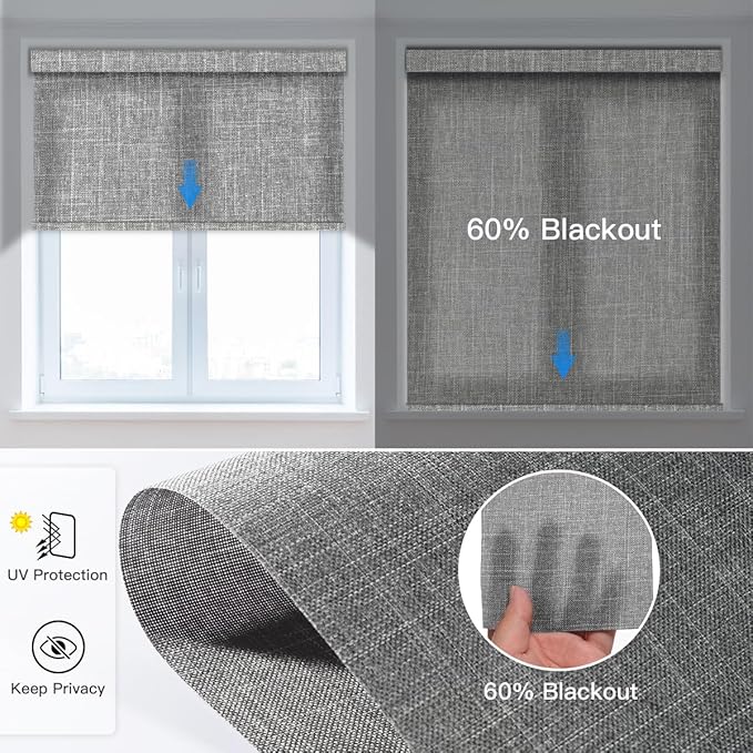 Tokblind Motorized Light Filtering Roller Shade Fabric Covered Valance and Bottom Rod, Remote Control Electric Window Blind Compatible with Alexa via Hub, Custom Size (Dark Grey - Wrapped Fabric)