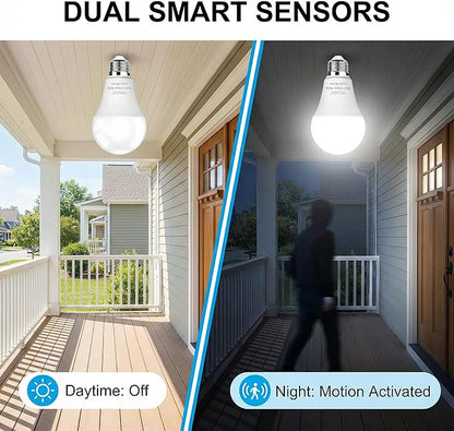 TSEXES 12W Motion Sensor Light Bulbs (100W Equivalent), 5000K Daylight, Motion Activated Light Bulb with Dusk to Dawn Sensor for Outdoor & Indoor,Porch, Stairs, Hallway, 4-Pack