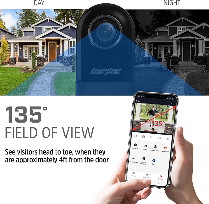 Energizer Smart 2K Doorbell & Chime, Wired Video Doorbell Security Camera, 2-Way Audio, Night Vision, Cloud & Micro SD Storage, Remote Access App, Motion Sensor, Live Viewing, Requires Existing Wires