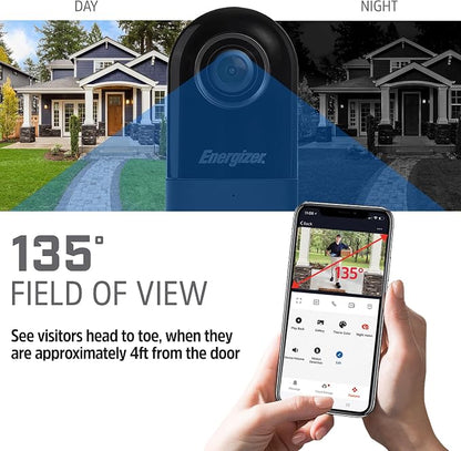 Energizer Smart 2K Doorbell & Chime, Wired Video Doorbell Security Camera, 2-Way Audio, Night Vision, Cloud & Micro SD Storage, Remote Access App, Motion Sensor, Live Viewing, Requires Existing Wires