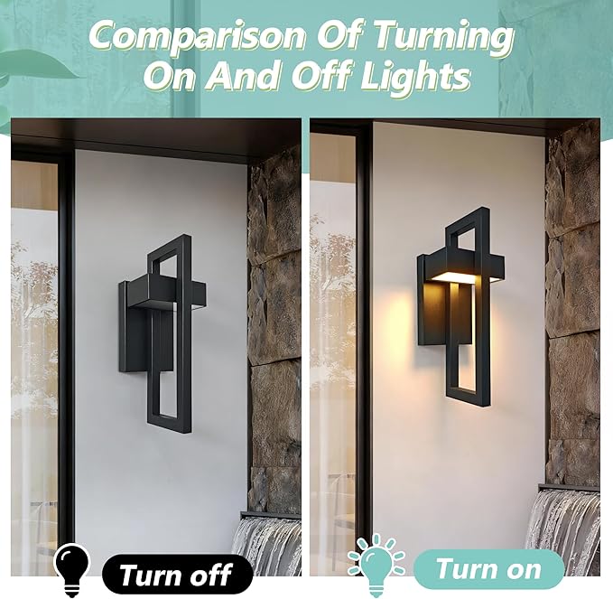Outdoor Wall Lantern 2 Packs, Dimmable Wall Lights Fixture with 5 Color Temperatures, Integrated LED Wall Sconce Lighting, Matte Black Waterproof Porch Lighting for House Garage Doorway