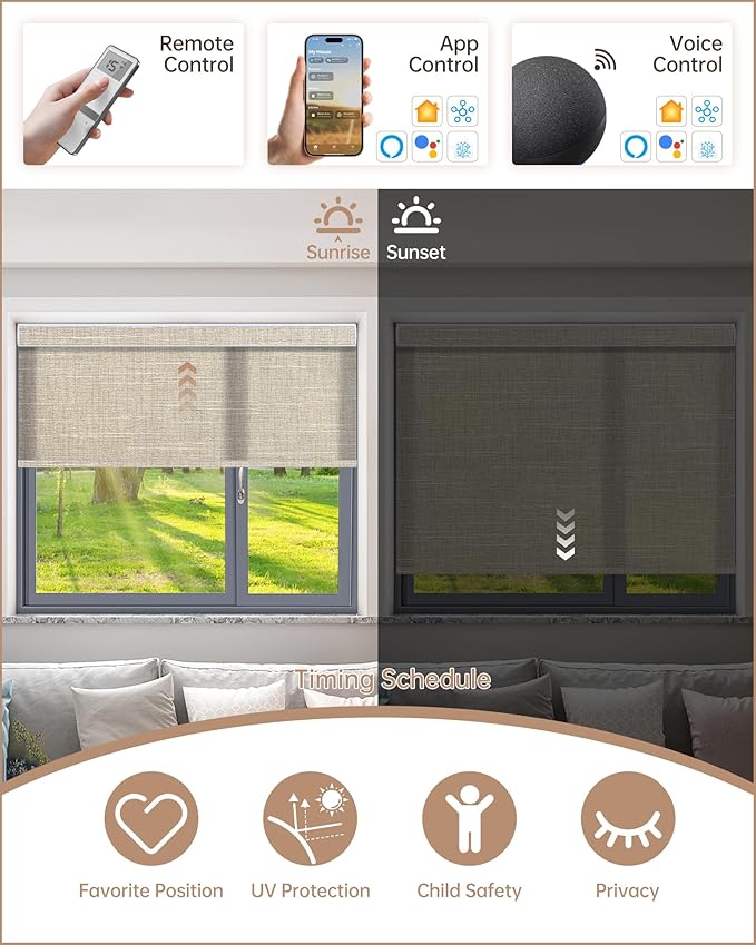 Kincmo Motorized Blinds with Remote, Light Filtering Roller Shades Work with Apple Homekit,Alexa,Google Home, Custom Electric Blinds with App,Voice Control (70% Blackout Aurora Beige)