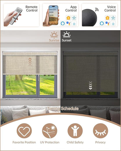 Kincmo Motorized Blinds with Remote, Light Filtering Roller Shades Work with Apple Homekit,Alexa,Google Home, Custom Electric Blinds with App,Voice Control (70% Blackout Aurora Beige)