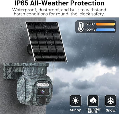 4G LTE Solar Cellular Security Camera Outdoor, Battery Power, No WiFi Wireless Camera with SIM Card Subscription Plan, 2 Way Talk, 355° View, 2K Vision, PIR Motion Sensor, Farm (Camouflage)