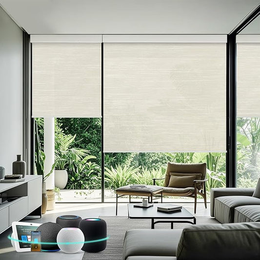 Aprilsmart Motorized Blinds with Remote,Light Filtering Motorized Roller Shades Work with Apple Homekit,Alexa,SmartThings,Google Home,Customize Blinds(Essential CREAM-68)