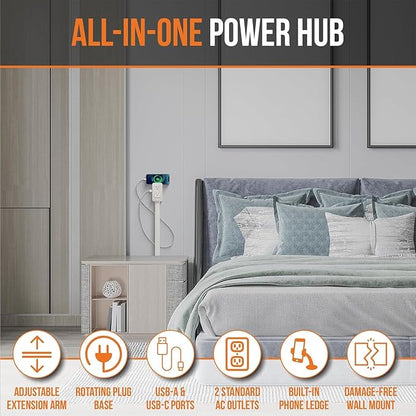 EZ Outlet Electrical Outlet Extender. Access Hard-to-Reach Outlets! Features USB-A, USB-C, and 2 AC Outlets, Extends 22"-34", Rotates 180°. Use Behind Couches, Nightstands, Desks, and More.