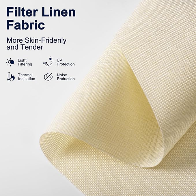 BERISSA Motorized Blinds with Remote,Light Filtering Smart Blinds for Windows,Linen Fabric,Remote Control,Thermal Insulated Automatic Blinds,Electric Blinds with USB/Solar Pannel.Linen Beige