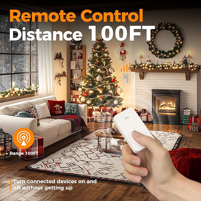 TESSAN Remote Control Outlet Wireless Wall Mounted Light Switch, Range 100FT Remote Control Outlet Plug, Wireless Light Switch for Indoor String Lights, Lamps, 1875W