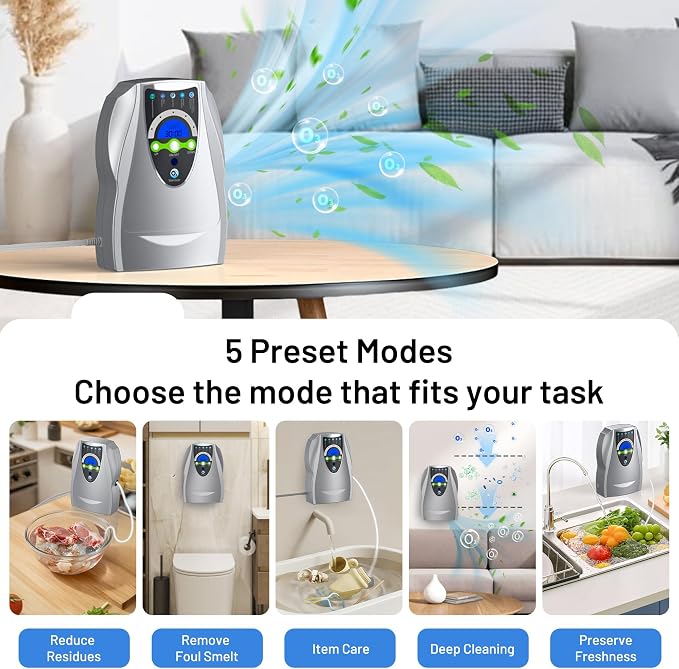 Ozone Machine Generator, Multifunctional with Timer, 500mg/h Portable Ozone Machine for Home, Kitchen, Office, Cleaning Water, Fruits and Vegetables
