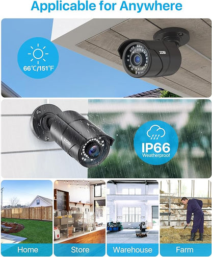 ZOSI 4 Pack 5MP 3K Add-on Security POE Camera with Cable, 2880 x 1620 Indoor Outdoor Bullet IP Camera, 120ft Night Vision, 3.6mm Lens, 95°View Angle, IP66 Weatherproof (Only Work with Our PoE NVR)