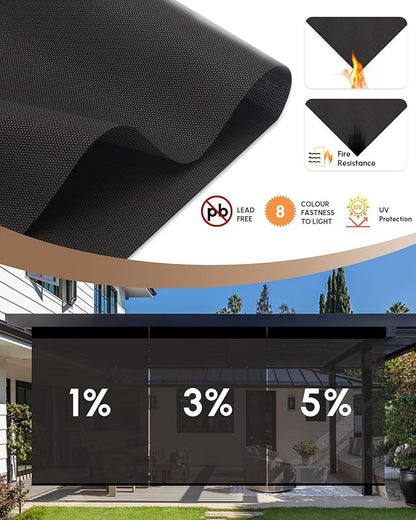 Kincmo Motorized Outdoor Shades for Patio Porch, Custom Outdoor Motorized Blinds with Remote, Waterproof & Windproof Patio Shades Work with Apple Home,Alexa,Google (1% Openness Brown)