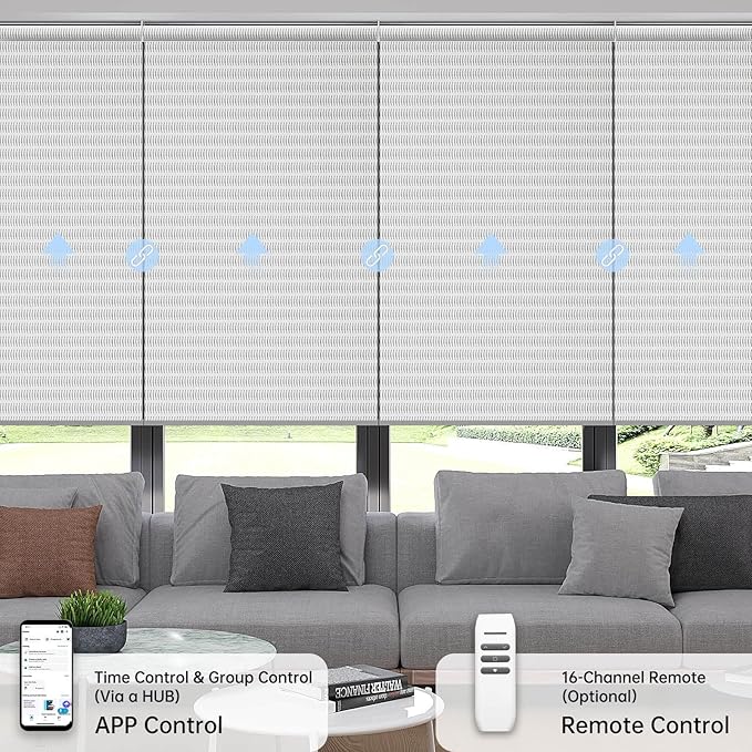 Motorized Coupled Shades, Falme Resistant Smart Solar Shades for Large Windows Automatic Blinds Compatible with Alexa, Electric Roller Blinds Customized for Home Office(1% Openness Sliver)