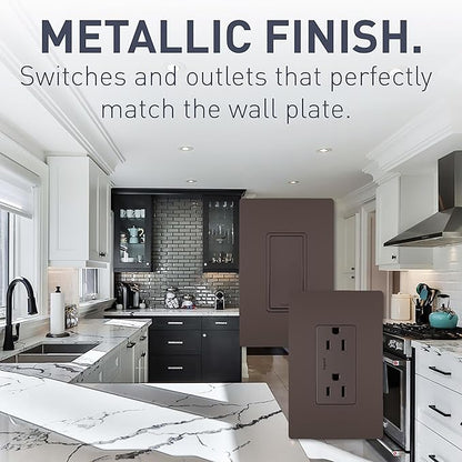Legrand radiant Screwless Wall Plates for Decorator Rocker Outlets, 2-Gang, Dark Bronze, RWP262DBCC6