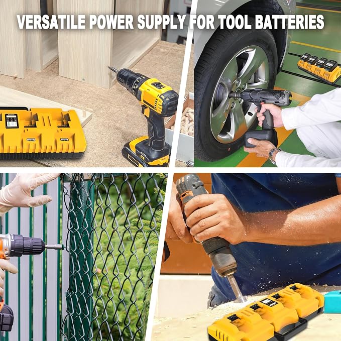 4 Port Battery Charger Fits for Dewalt 12V 20V Max Lithium Battery, DCB104 | Multi Battery Charging Station with USB Ports, Fits for Dewalt Lithium Batteries for Jobsite, Workshop and Home Garage Use