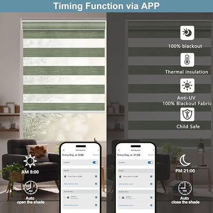 Bringnox Smart Motorized Zebra Roller Blinds - 85% Blackout, Remote Control, Works with HomeKit, Google Home & Alexa via Hub, Custom Size