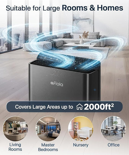 Afloia Air Purifiers for Bedroom Home Large Room Up to 2000Ft², 3-Stage Efficient Filter with Laser Air Quality Sensor for Pets Hair Dander Pollen Allergies Dust Mold Odor Smoke, Black