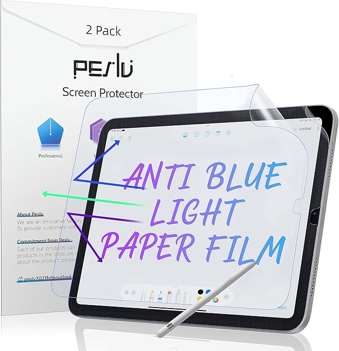 Peslv 2 Pack Anti Blue Light Paper Film for iPad Pro 12.9 Inch 2018 2020 2021 2022, Drawing & Writing Feel Like on Paper, Matte Anti Glare PET Screen Protector, BlueLight Filter Eye Protection Cover