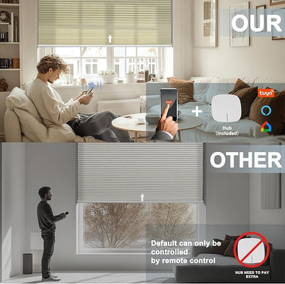 BERISSA Motorized Cellular Shades, Light Filtering Smart Honeycomb Blinds with Remote Control & Hub, Custom Room Darkening Automatic Cellular Window Blinds for Home Office, Living Room, Door,Beige