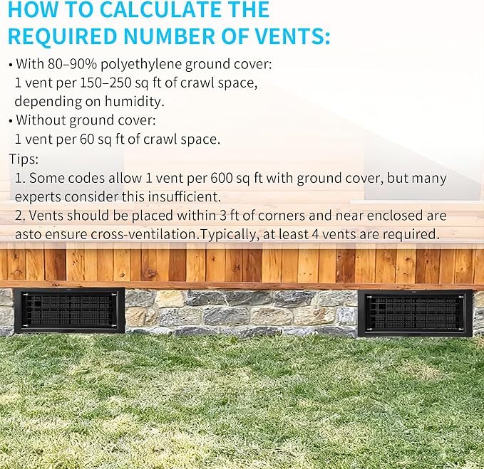 Crawl Space Foundation Vent Cover Automatic 8x16 Inch, Black 2 Pack | Auto Open/Close at 40°F-70°F, Freeze Protection & Energy Saving, DIY Replacement for House, Mobile Home & Skirting, Plastic