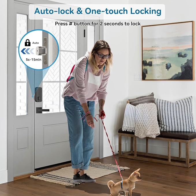 Fingerprint Smart Door Lock for Front Door with Handle Set, App Control, Keyless Entry Keyless Deadbolt, Digital Electronic Touchscreen Keypad, Auto Lock, Aged Bronze