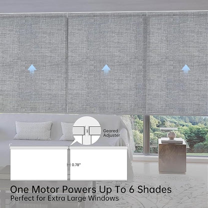 Motorized Coupled Shades, Light Filtering Smart Blinds for Large Windows Automatic Blinds Compatible with Alexa, Electric Roller Shades Customized for Living Room Home Office(Smoky Grey)