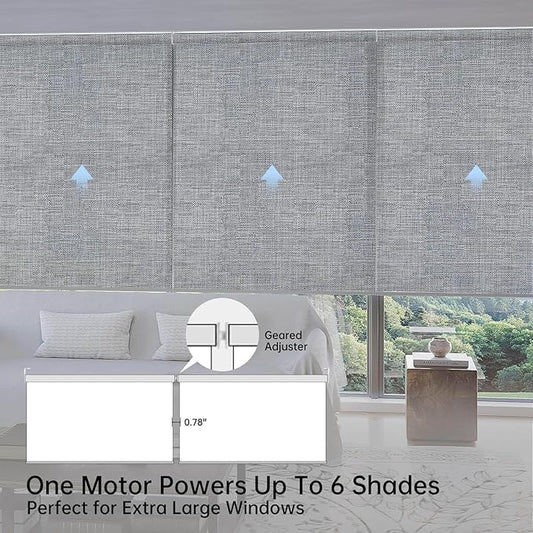 Motorized Coupled Shades, Light Filtering Smart Blinds for Large Windows Automatic Blinds Compatible with Alexa, Electric Roller Shades Customized for Living Room Home Office(Smoky Grey)