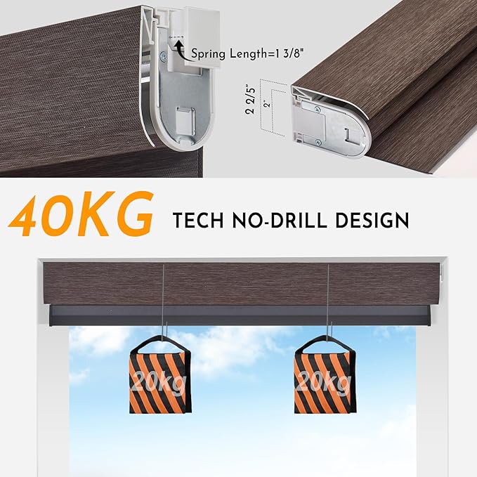Persilux Motorized No Drill Zebra Smart Shades with Remote Smart Zebra Blinds,Non Drill, Light Filtering, Dual Layer,Compatible with Alexa, Texture Fabric, Custom Sizes,Bella Brown,RS20287-16