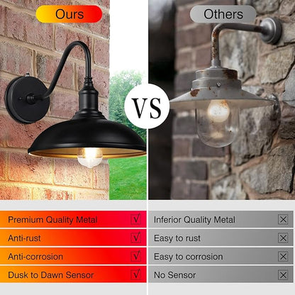 Dusk to Dawn Exterior Farmhouse Lighting Barn Light Fixture for House with Anti-ponding Bottom, Outdoor Barn Light Gooseneck Lighting for Garage Patio Porch (10.9" Diameter, 1 PC)