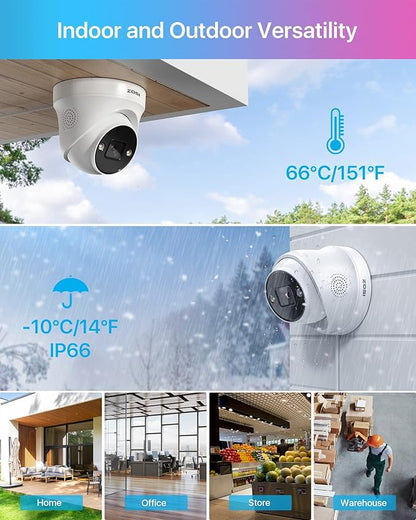 ZOSI 4K PoE Add on Security Camera with Person Vehicle Detection, Sound & Light Alarm, 2 Way Audio, Color Night Vision, 8MP Weatherproof Outdoor Indoor Dome IP Cam, Only Work with ZOSI 4K PoE NVR