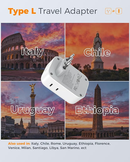 TESSAN Italy Travel Plug Adapter, Type L Plug 2 Pack