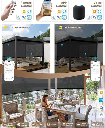 Kincmo Motorized Outdoor Shades for Patio Porch, Custom Outdoor Motorized Blinds with Remote, Waterproof & Windproof Patio Shades Work with Apple Homekit,Alexa,Google (3% Openness Dark Grey)