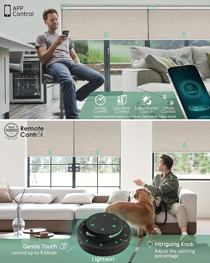 Yoolax Motorized Blinds with Remote, 100% Blackout Smart Roller Shades Work with Alexa, Google, Apple Homekit, Custom Automatic Shades with Voice Control for Bedroom Office (Jacquard Coffee)
