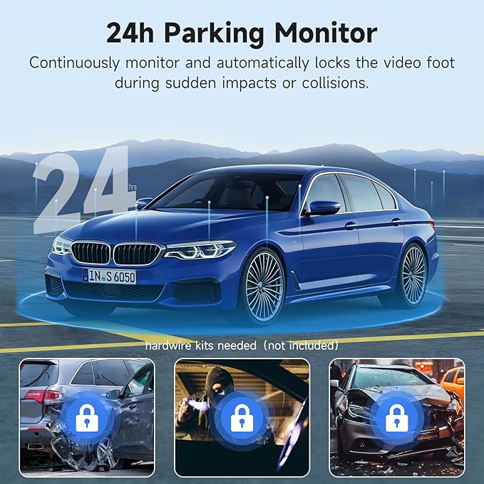 4K Dash Camera Front and Rear, HDR&WDR Night Vision, Dash cam with Built-in WiF, GPS, Car Dashcam with 3" Touch Screen, 170° Wide Angle, Loop Recording, 24H Parking Mode, Supports 256GB Max