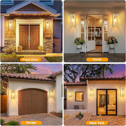 15" Motion Sensor Gold Outdoor Light Fixture Wall Mount, 3 Lighting Modes Waterproof Anti-Rust Wall Sconces, 2 Pack Exterior Lighting Fixtures for Front Door, Porch, Garage