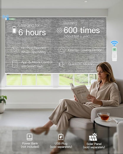 Motorized Roman Shades for Windows, Custom Light Filtering Roman Blinds with Remote, Smart Privacy Window Shades for Living Room Kitchen Office, Alexa & Google Home Compatible, App Control via RF Hub